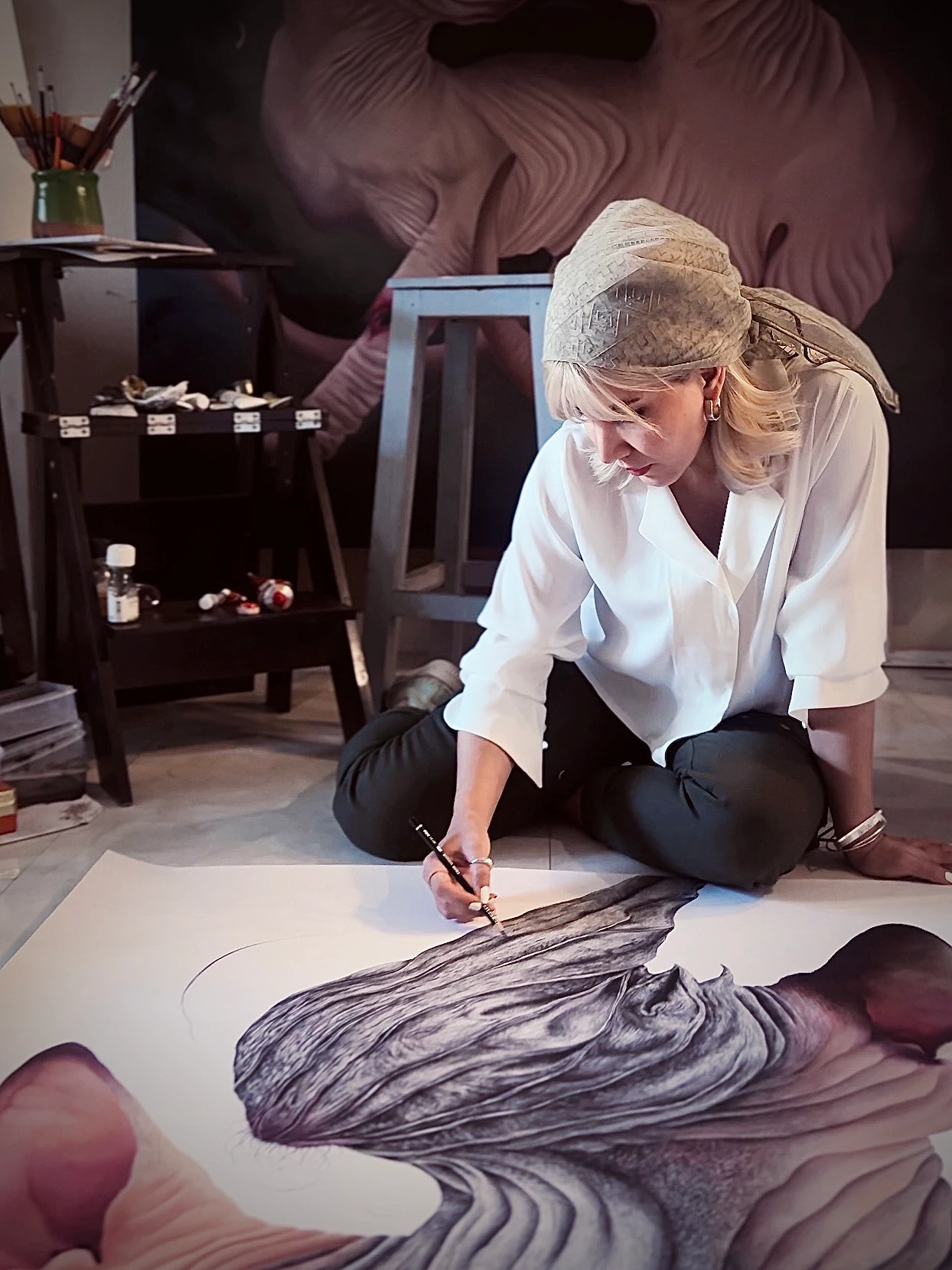 Azin Rostami in her studio